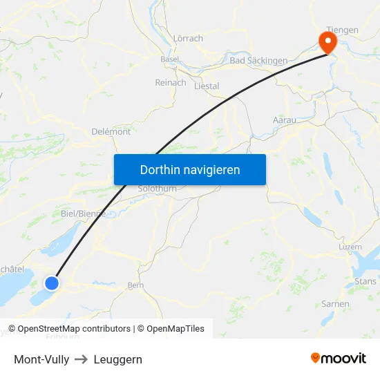 Mont-Vully to Leuggern map