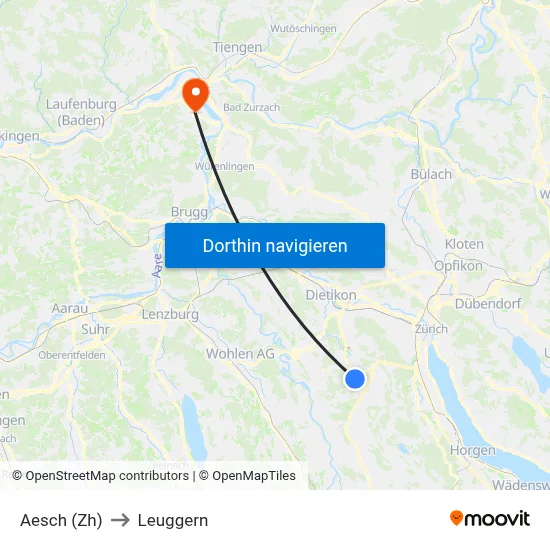 Aesch (Zh) to Leuggern map
