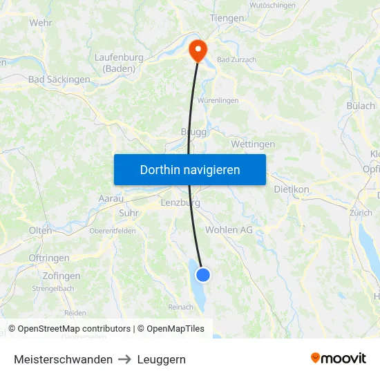 Meisterschwanden to Leuggern map
