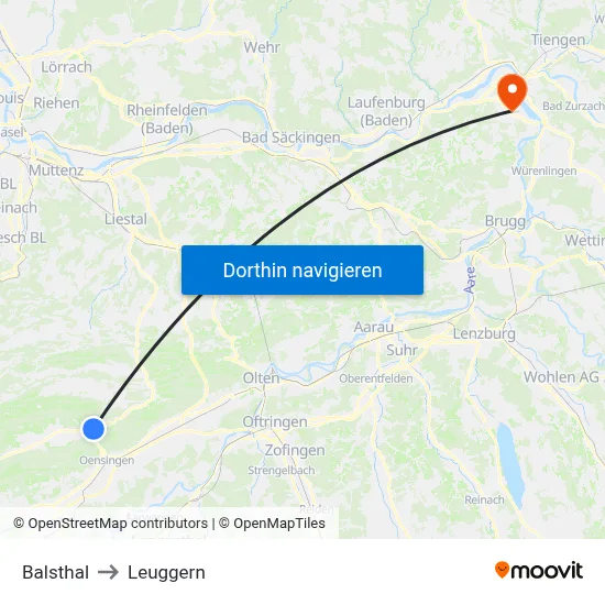 Balsthal to Leuggern map