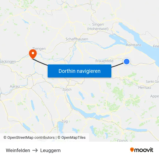 Weinfelden to Leuggern map