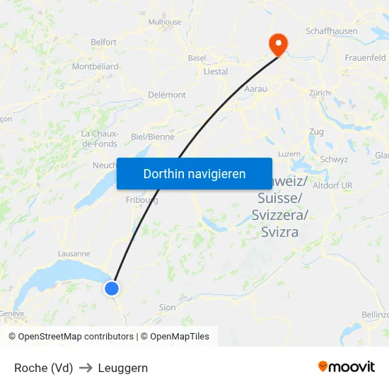 Roche (Vd) to Leuggern map