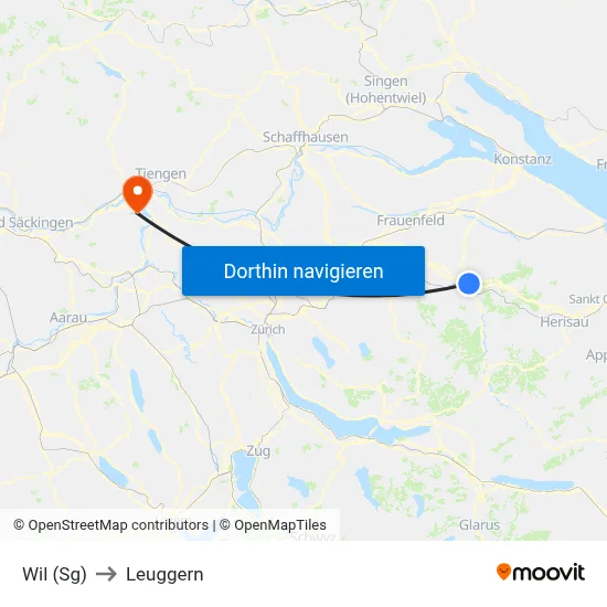 Wil (Sg) to Leuggern map