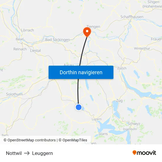 Nottwil to Leuggern map