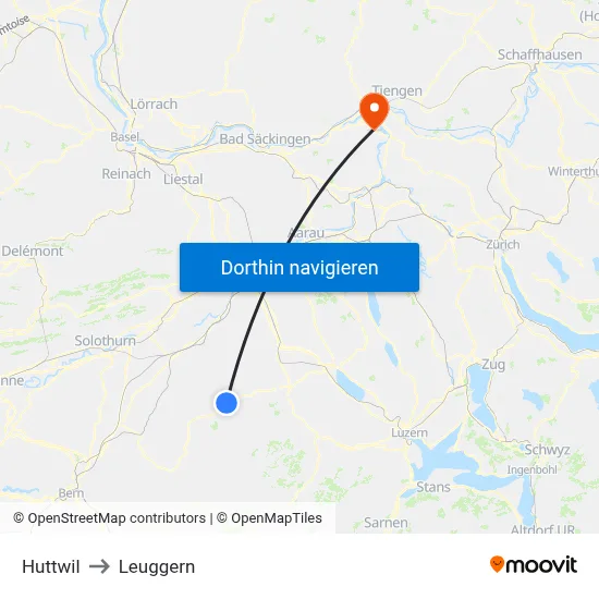 Huttwil to Leuggern map