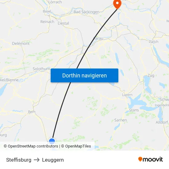 Steffisburg to Leuggern map