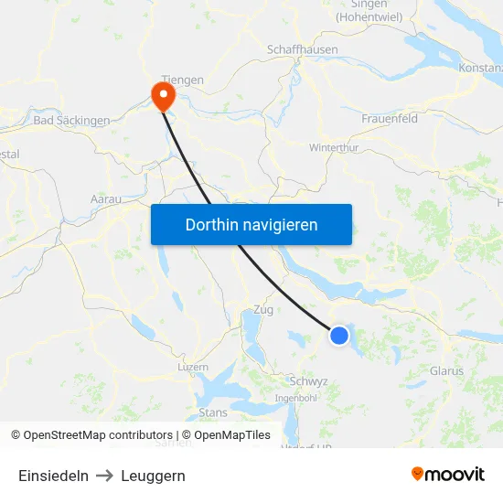 Einsiedeln to Leuggern map
