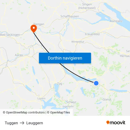 Tuggen to Leuggern map