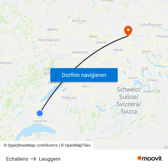 Echallens to Leuggern map