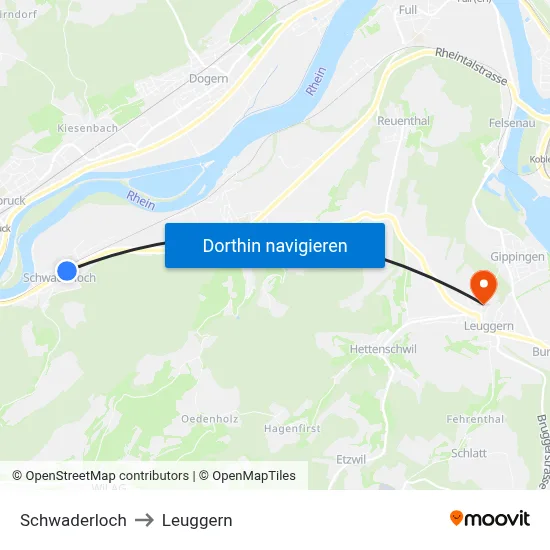 Schwaderloch to Leuggern map