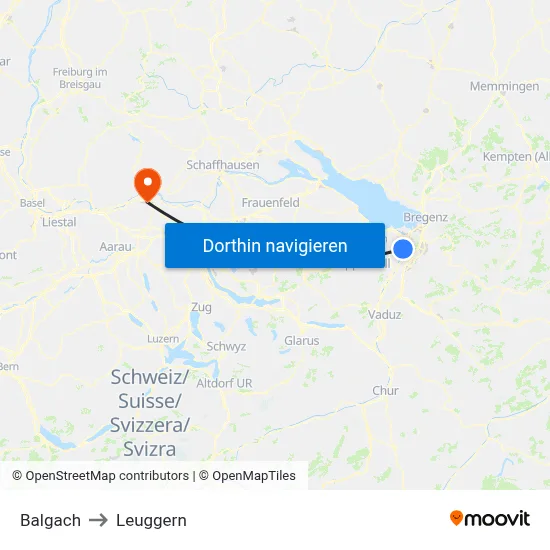 Balgach to Leuggern map