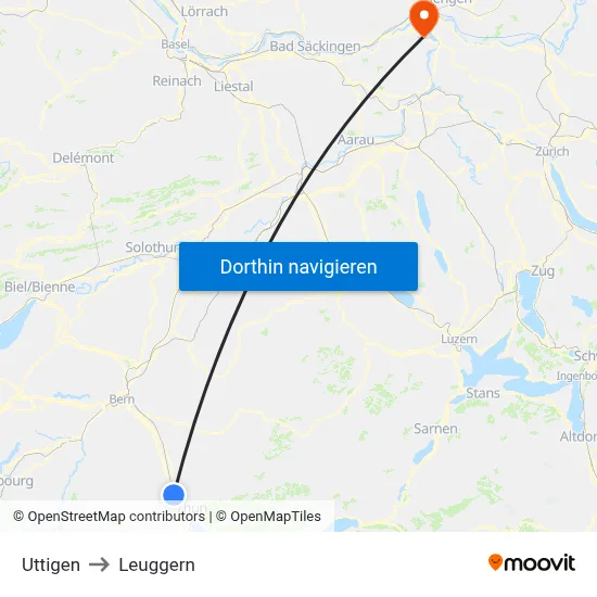Uttigen to Leuggern map