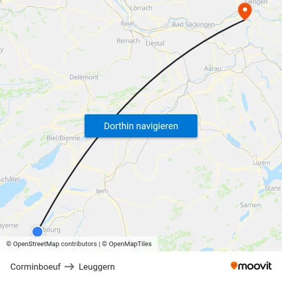 Corminboeuf to Leuggern map