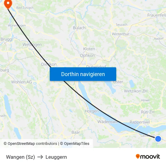 Wangen (Sz) to Leuggern map