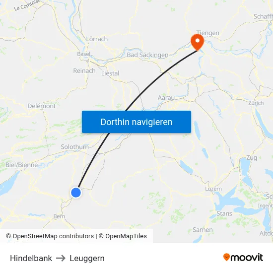 Hindelbank to Leuggern map