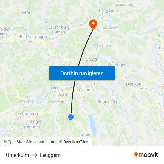 Unterkulm to Leuggern map