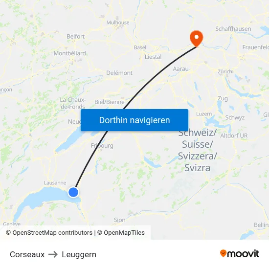 Corseaux to Leuggern map
