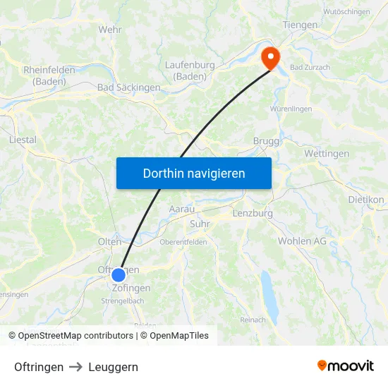 Oftringen to Leuggern map