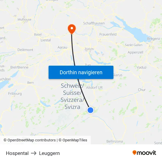 Hospental to Leuggern map
