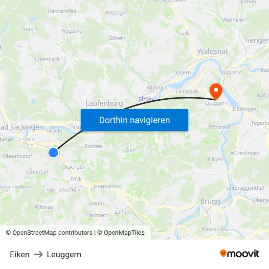 Eiken to Leuggern map