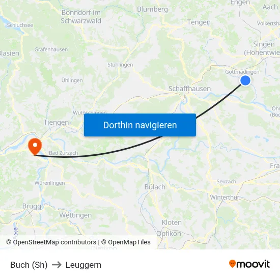 Buch (Sh) to Leuggern map