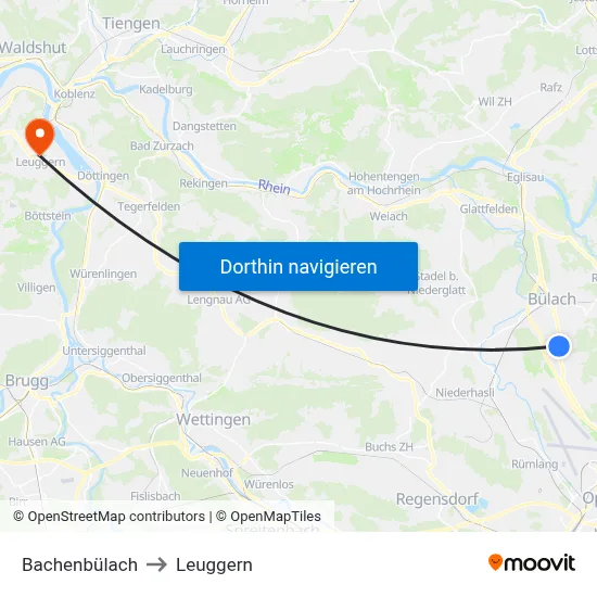 Bachenbülach to Leuggern map