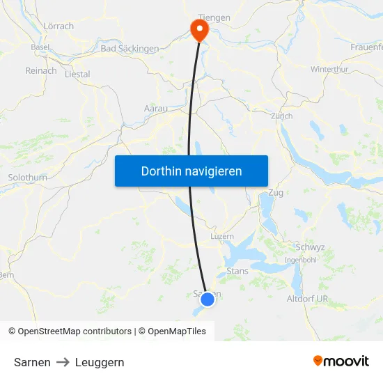 Sarnen to Leuggern map