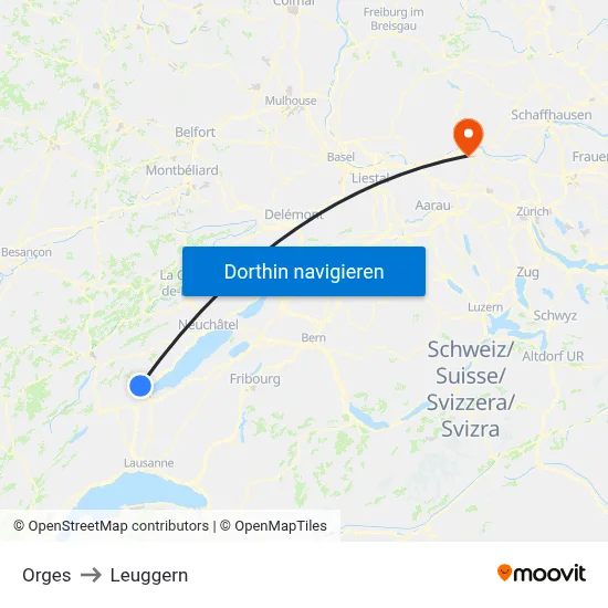 Orges to Leuggern map