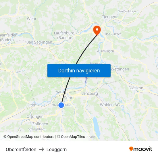 Oberentfelden to Leuggern map