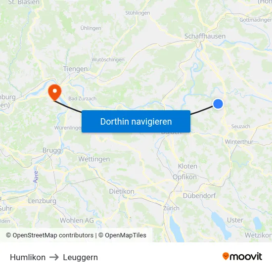 Humlikon to Leuggern map
