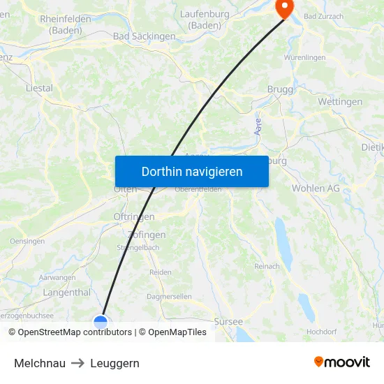 Melchnau to Leuggern map