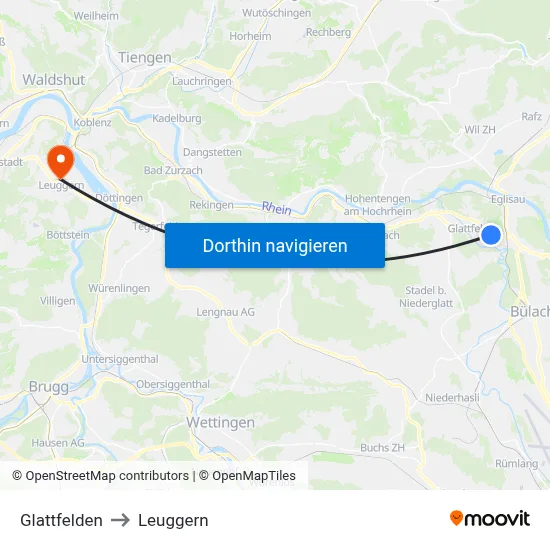 Glattfelden to Leuggern map