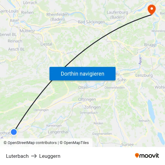 Luterbach to Leuggern map