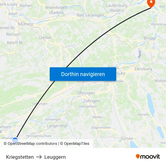Kriegstetten to Leuggern map