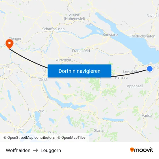 Wolfhalden to Leuggern map