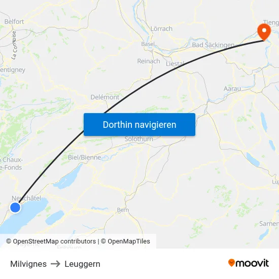 Milvignes to Leuggern map