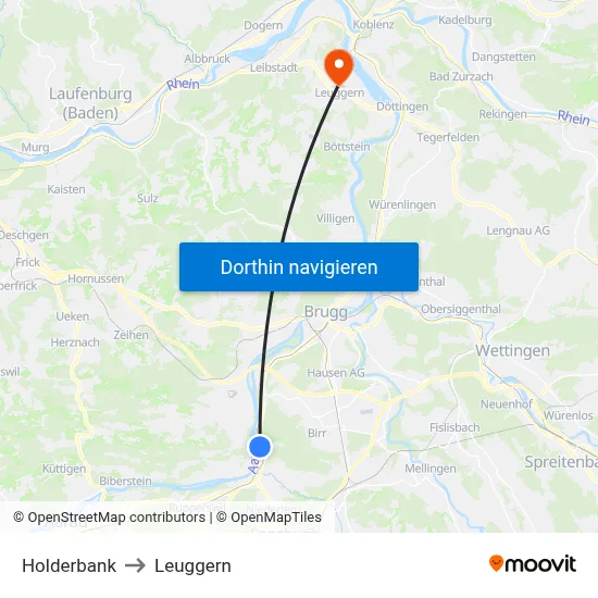 Holderbank to Leuggern map