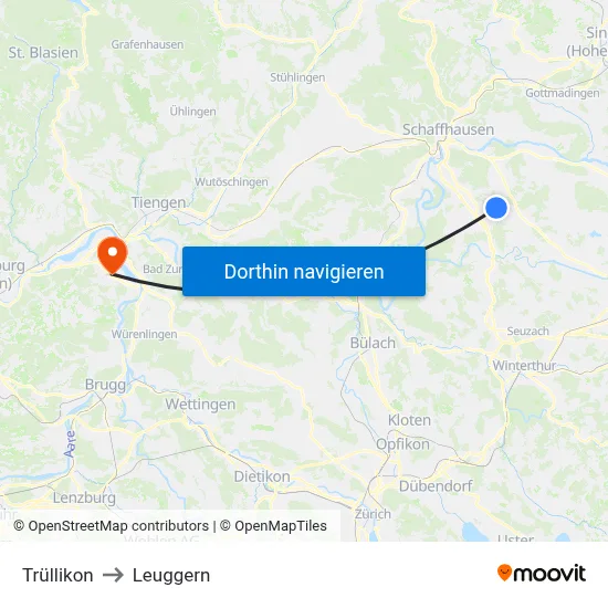 Trüllikon to Leuggern map
