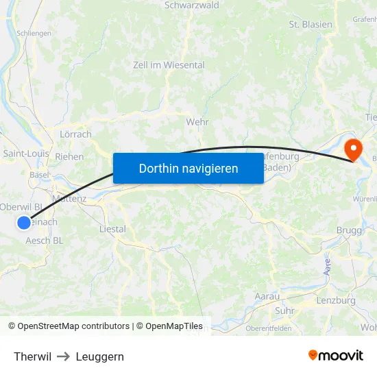 Therwil to Leuggern map