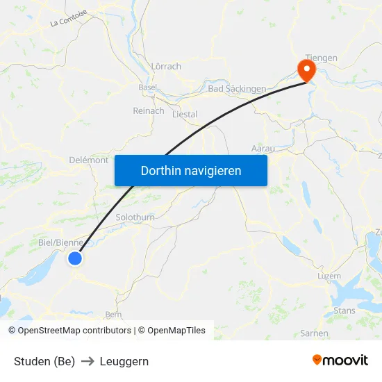 Studen (Be) to Leuggern map