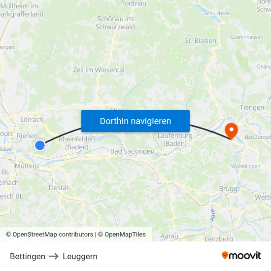 Bettingen to Leuggern map