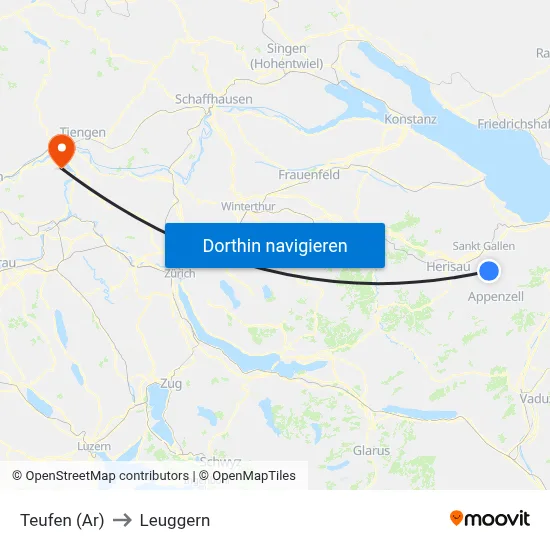 Teufen (Ar) to Leuggern map