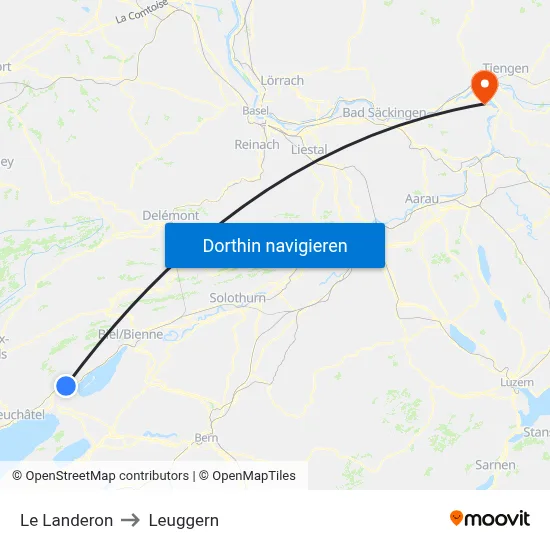 Le Landeron to Leuggern map