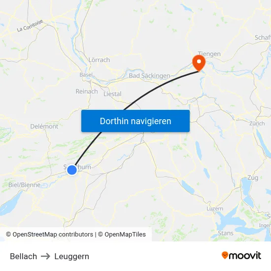 Bellach to Leuggern map