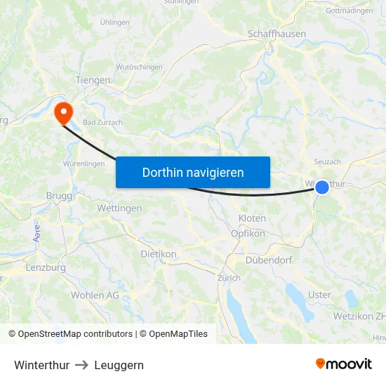 Winterthur to Leuggern map