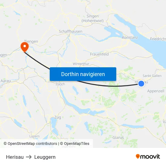 Herisau to Leuggern map