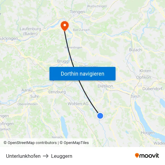 Unterlunkhofen to Leuggern map