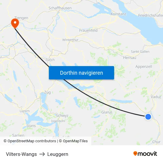 Vilters-Wangs to Leuggern map