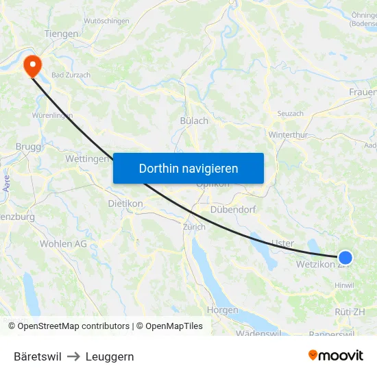 Bäretswil to Leuggern map