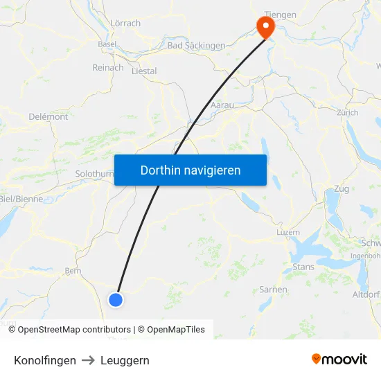 Konolfingen to Leuggern map